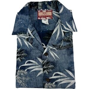 RJC Hawaii Blue Palm Short Sleeve Cotton Button Up Shirt Mens Size Medium